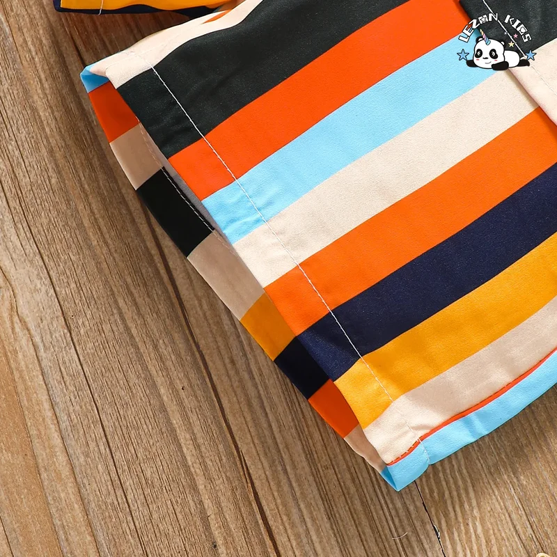 LEZONKIDS - Customized Children's Summer Clothing Casual Stripe Shirt Set Cute Boys Clothes Set